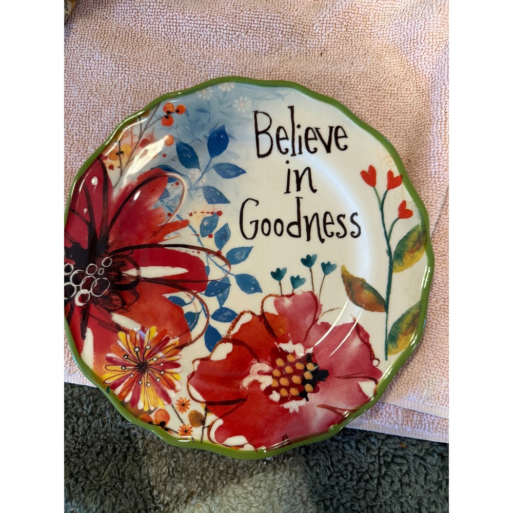 Cracker Barrel Believe in Goodness Floral Ceramic Accent Plate 8 Inch Scalloped